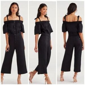 7 for all Mankind NWOT Smocked Off Shoulder Wide Leg Linen Blend Jumpsuit XS